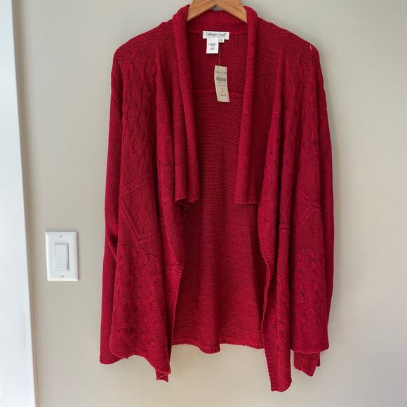 NWT Coldwater Creek Open Front Cardigan Size 1X Red Cable Designs Flowy - Picture 1 of 9